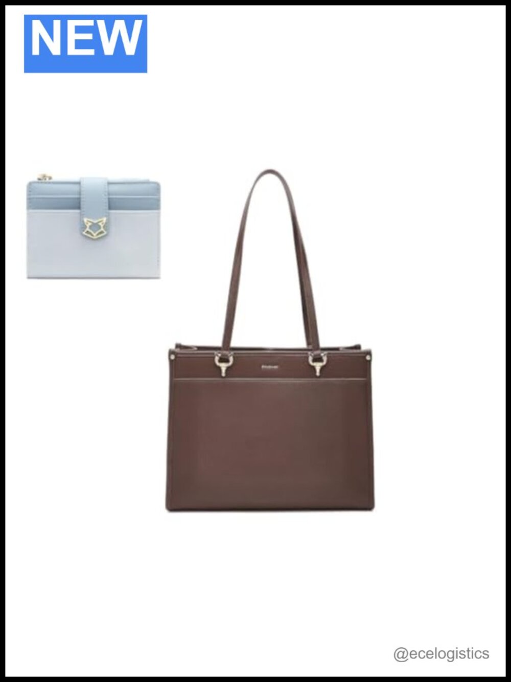 Genuine Leather Large Tote Bag for Women with Slim Wallet Set